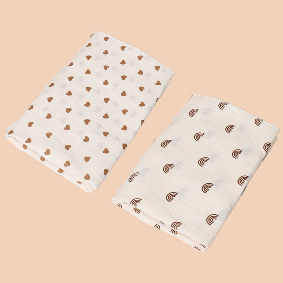 couverture bebe Mousseline 2 pièces cœur & lignes