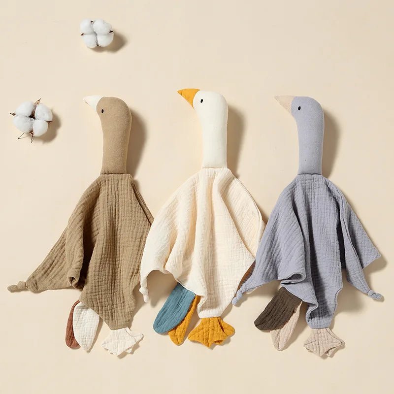 doudou plat cygne coton bio trio blanc kaki bleu