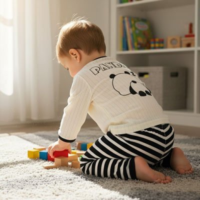 Pyjama bébé coton bio doux Panda enfant joue genoux
