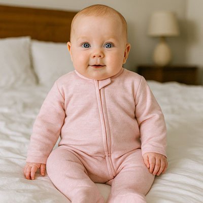 pyjama bébé douceur coton rose bébé assis