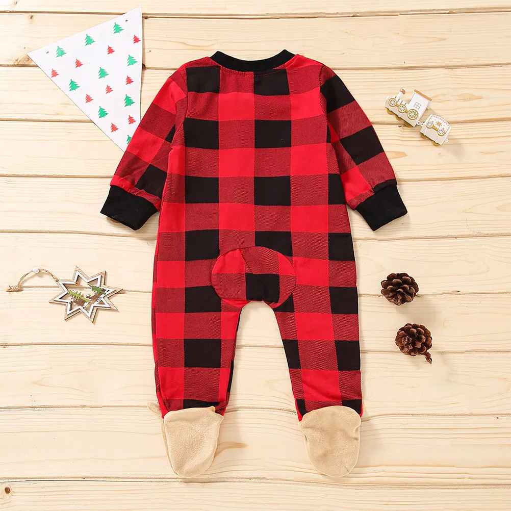 Pyjama de Noël bébé Cerf coton doux carreaux vue face