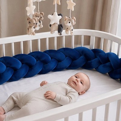Tour de lit tresse doux sécurisé bleu bébé dort