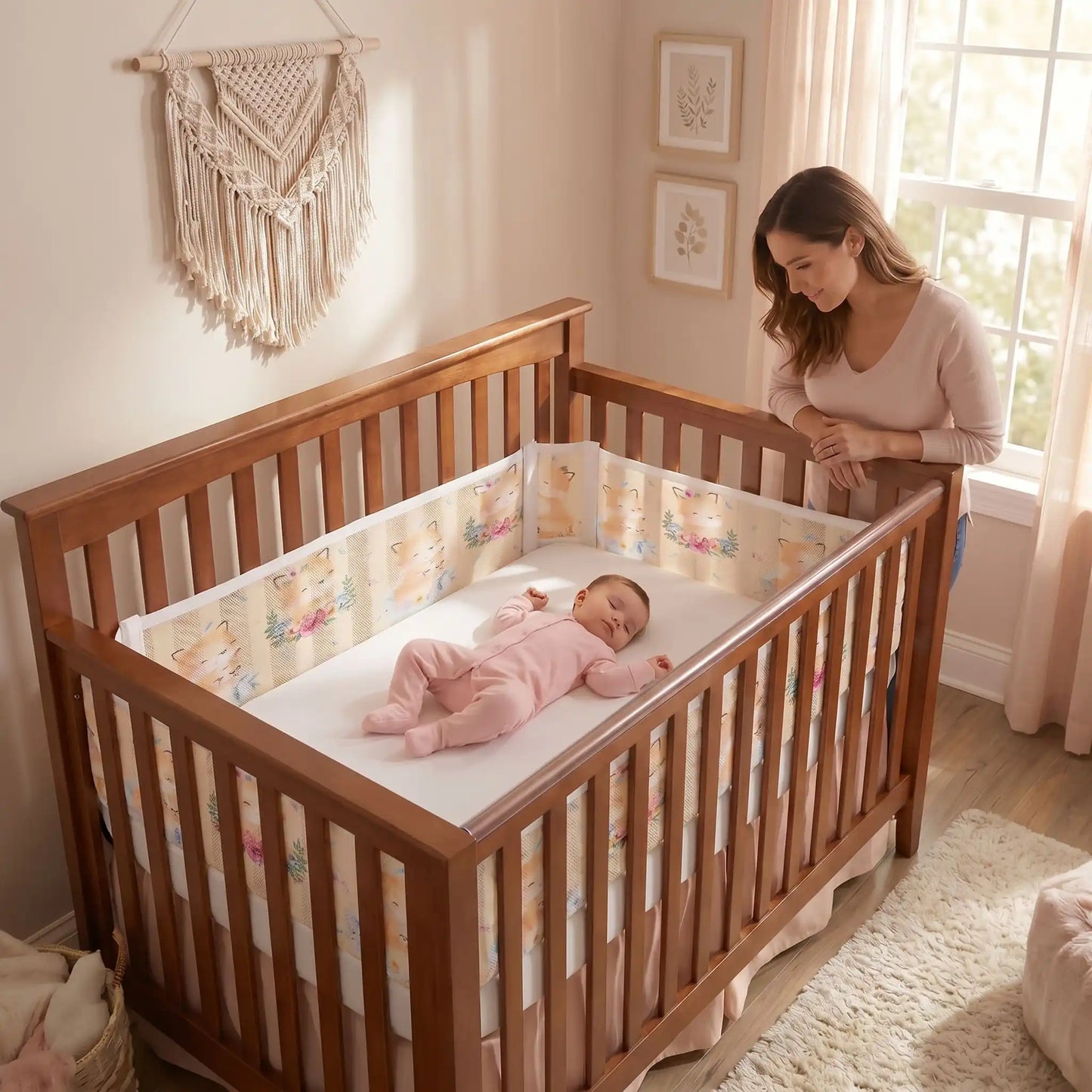 tour lit respirant maille 3d sécurité renardeau bébé dort mama contente