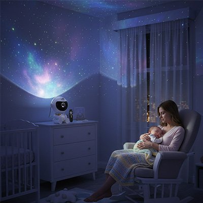 Veilleuse projection astronaute étoilé camera incluse bébé dort mama