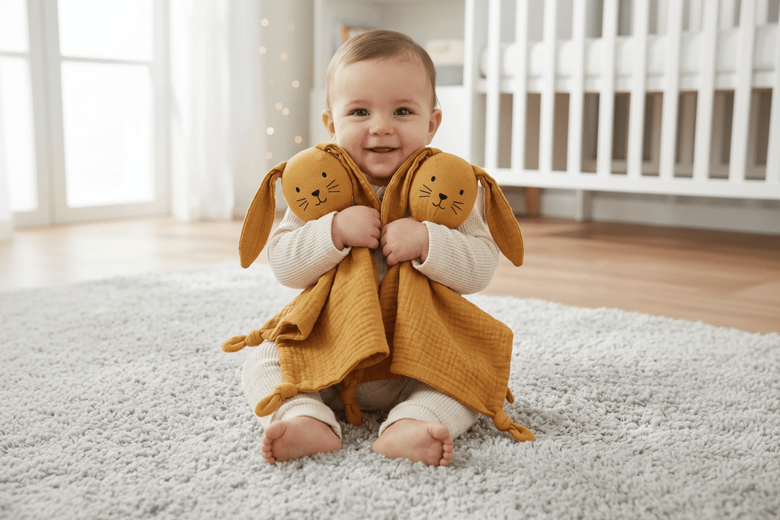 DOUDOU CALIN LAPIN MOUSSELINE BEBE CONTENT