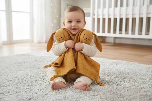 DOUDOU CALIN LAPIN MOUSSELINE BEBE CONTENT