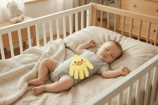 doudou qui tapote bébé main canard jaune bébé dort
