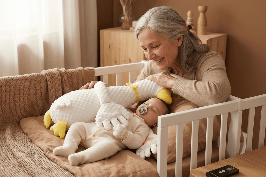 doudou canard massage apaisant bébé dort chez grand-maman