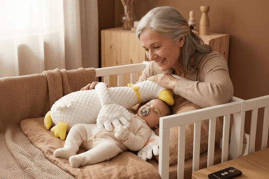 doudou canard massage apaisant bébé dort chez grand-maman