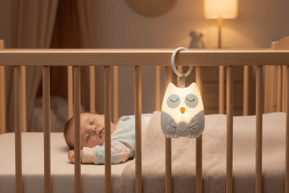 veilleuse bébé bruit blanc hiboux bébé dort paisiblement dans son lit