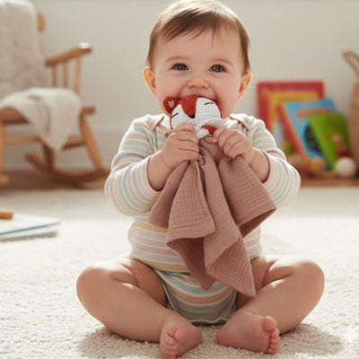 Doudou renard coton bio doux Renardeau rose bébé mâchouille