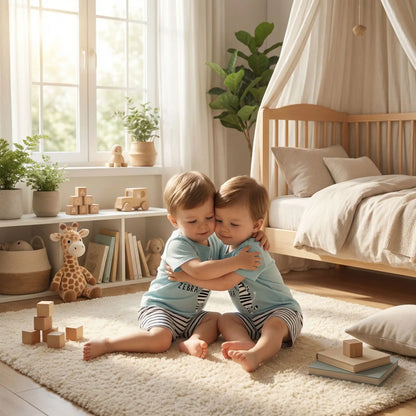 Pyjama léger bébé 2 pièces coton respirant Zèbre jumeaux joyeux