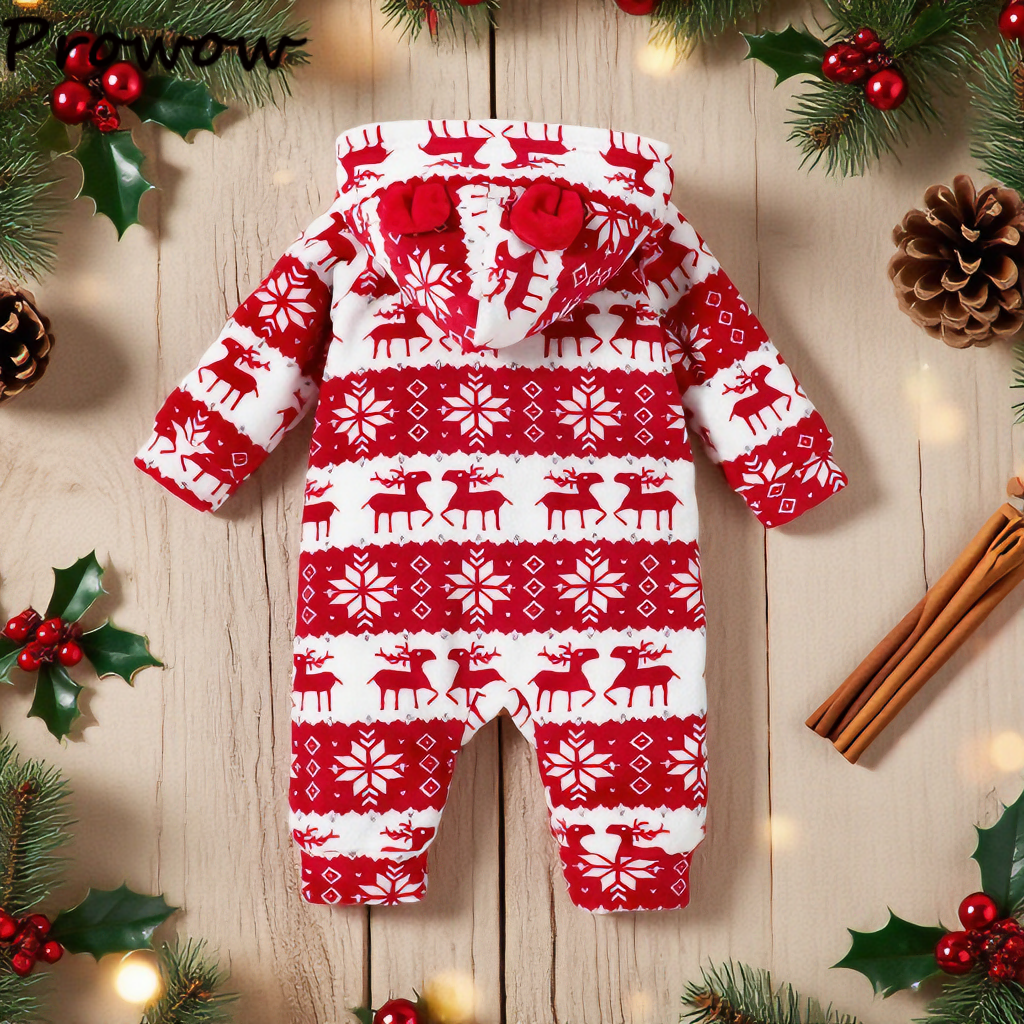 barboteuse bébé flocons neige noël cerf rouge capuche envers