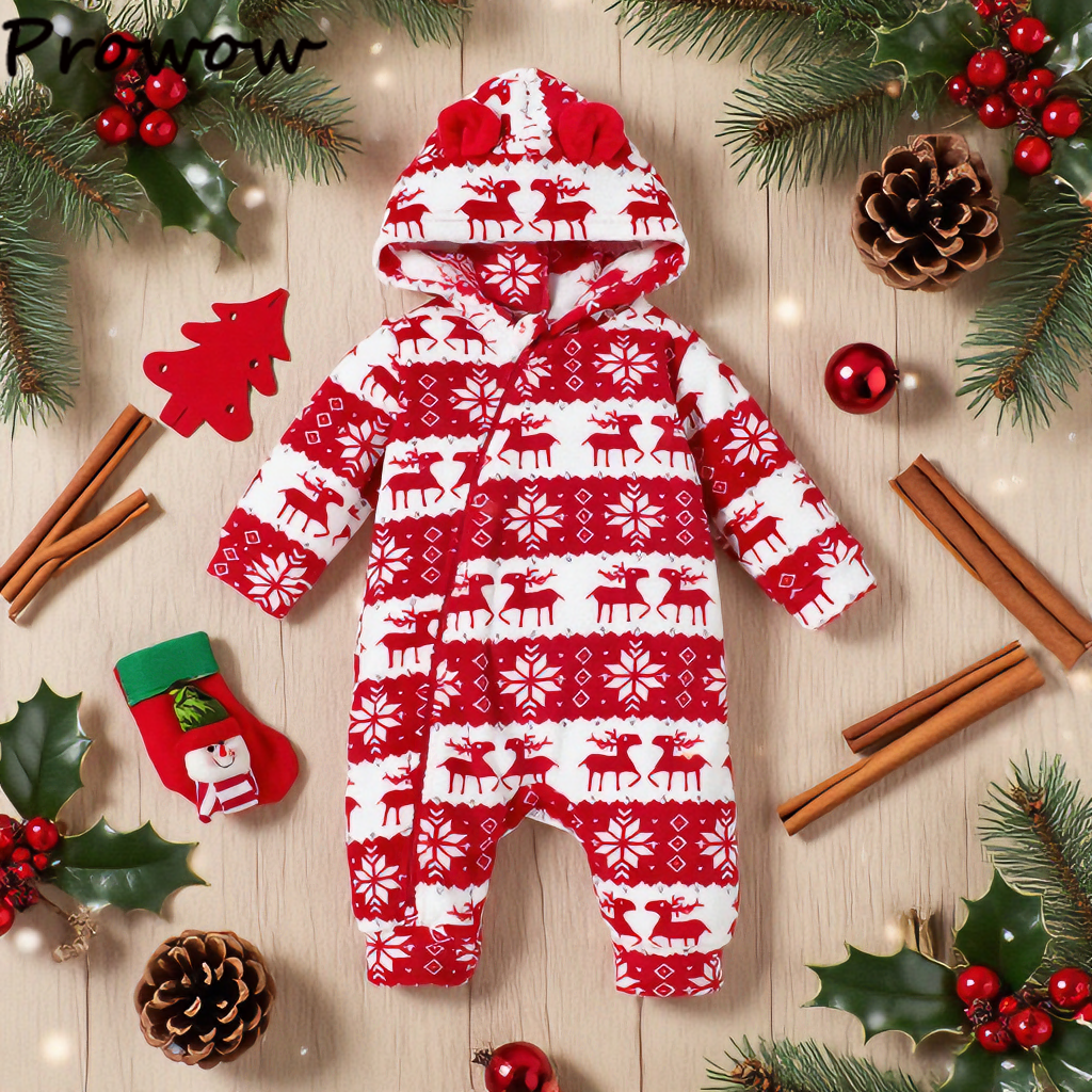 barboteuse bébé flocons neige noël cerf rouge capuche