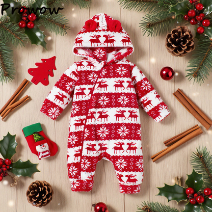 barboteuse bébé flocons neige noël cerf rouge capuche
