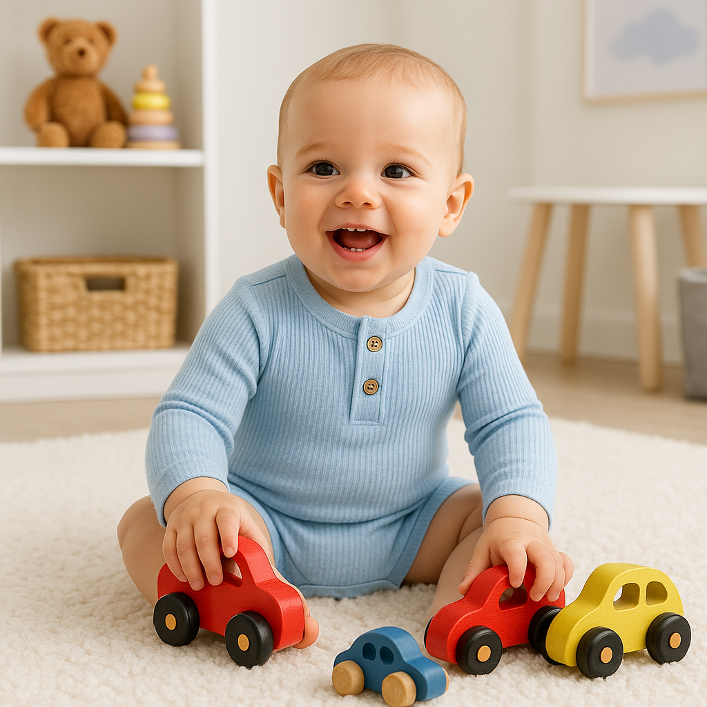 barboteuse bébé longues manches coton bleu bébé joue