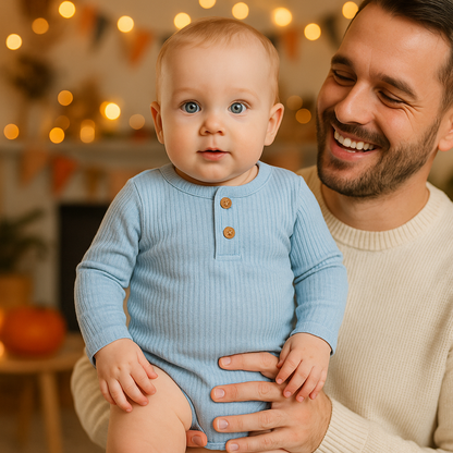 barboteuse bébé longues manches coton bleu bébé papa joyeux