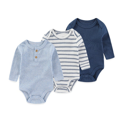 barboteuse bébé longues manches coton doux lot trois bleu rayé