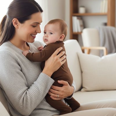 Barboteuse​ coton confort premium marron bébé joyeux maman