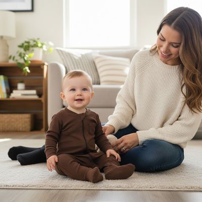 Barboteuse​ coton confort premium marron bébé joyeux maman