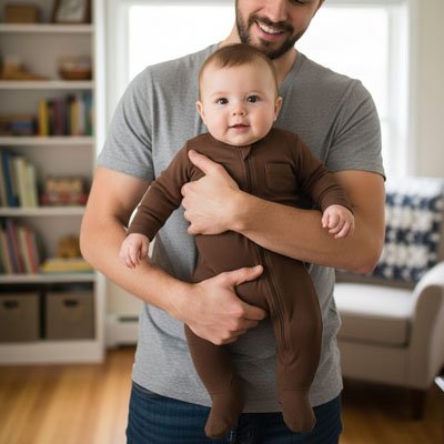 Barboteuse​ coton confort premium marron bébé joyeux papa