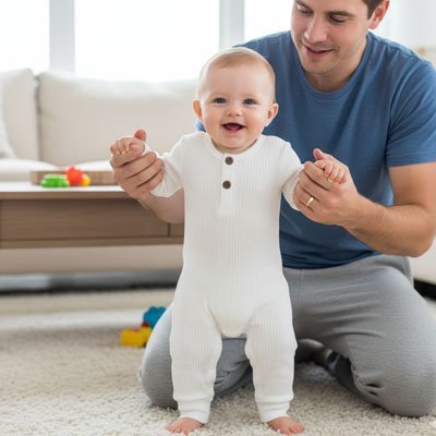 ​Barboteuse​ coton côtelé confort blanc bébé joyeux papa