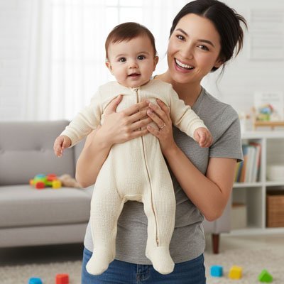 Barboteuse​ douceur pratico pratique beige bébé content mama