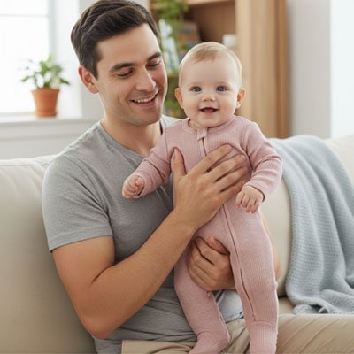 Barboteuse​ douceur pratico pratique rose bébé content papa
