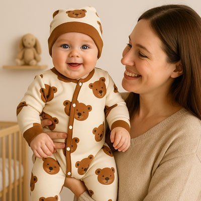 barboteuse ourson coton bio douceur mama bébé joyeux