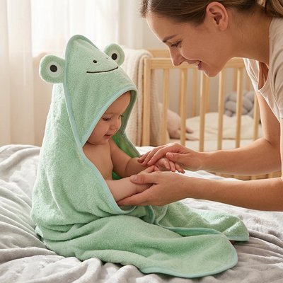 Cape de bain bébé rituel sommeil grenouille bébé maman zen