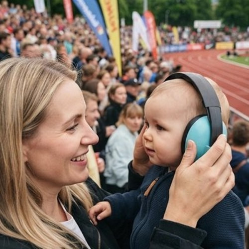 Casque anti bruit bébé bleu turquoise maman assistent festival 