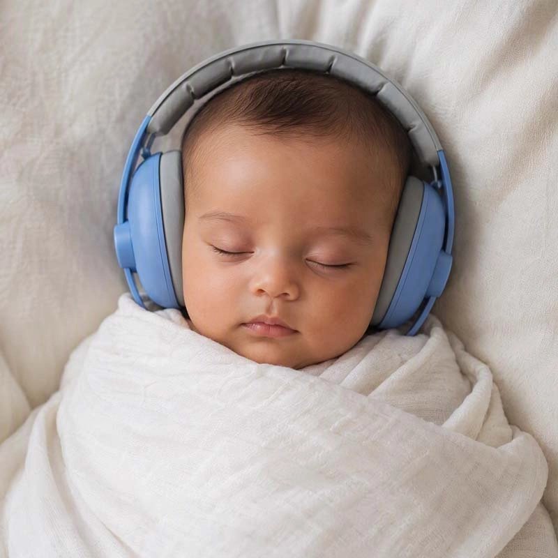 Casque anti bruit bébé protection sérénité bleu bébé dort