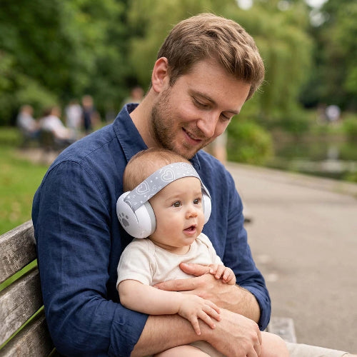 Casque anti bruit pour bébé confort optimal blanc bébé papa zen