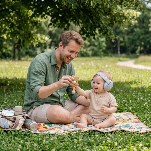 Casque anti bruit pour bébé confort optimal gris bébé papa amusent