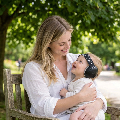 Casque anti bruit pour bébé confort optimal noir bébé maman lien