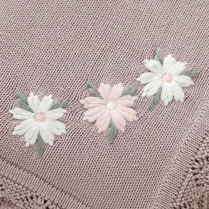 couverture bébé brodée élégante grise fleur 
