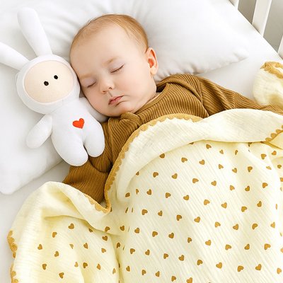 Couverture bébé coton bio enveloppante cœurs chaleureux bébé dort