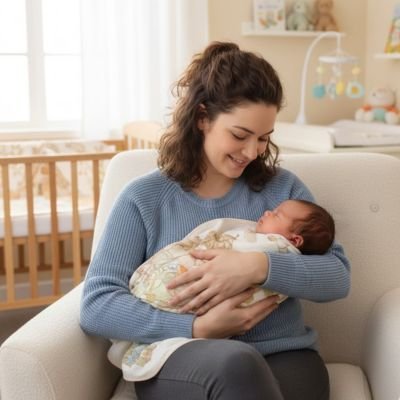 Couverture bébé douceur enveloppante mama joyeuse regarde bébé dort