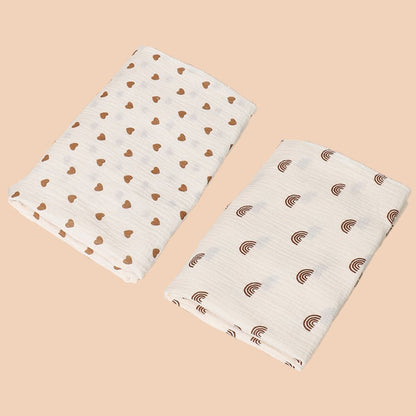 couverture bebe Mousseline 2 pièces cœur & lignes