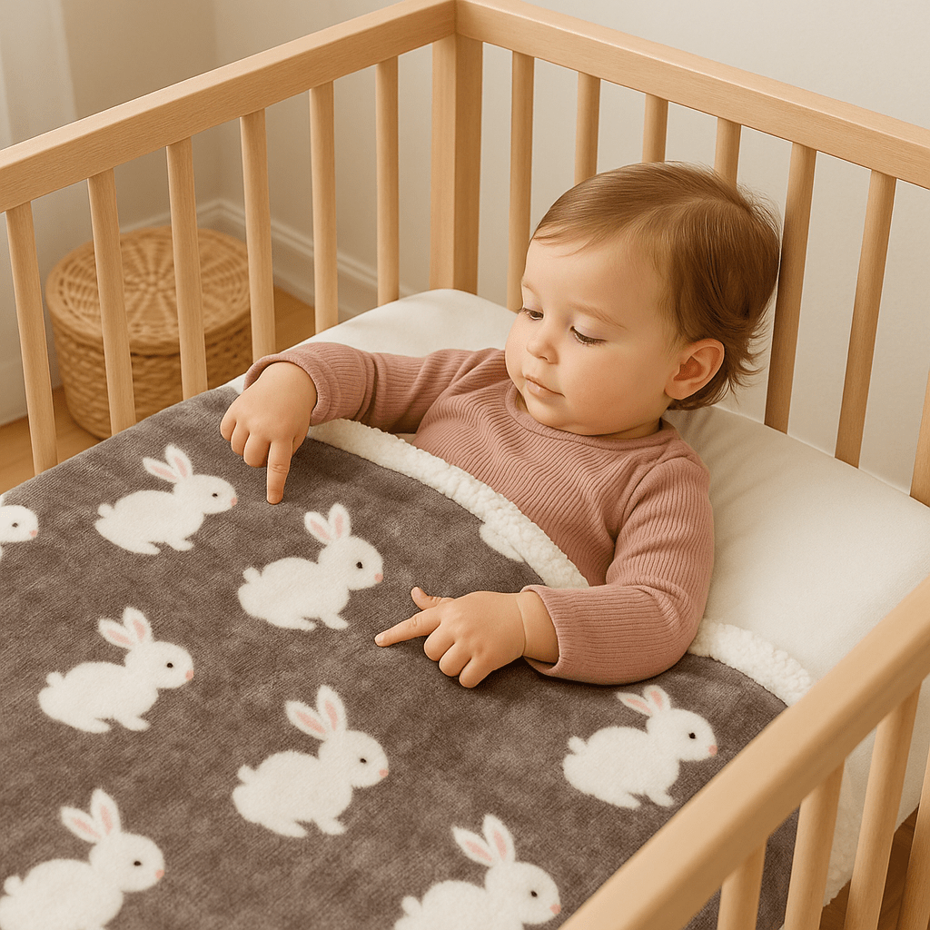 couverture bébé lapereau, fille dessine lapin