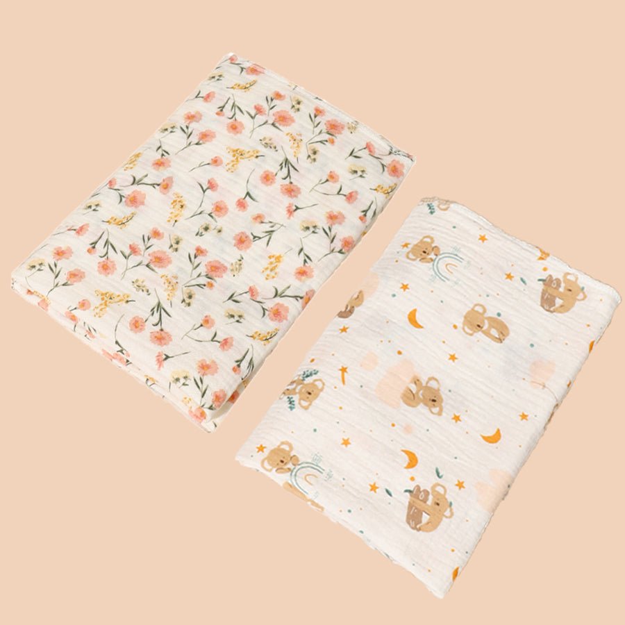 couverture bebe Mousseline 2pièces fleurs Koala