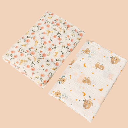 couverture bebe Mousseline 2pièces fleurs Koala