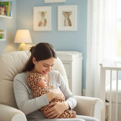 Couverture d'emmaillotage berceuse rassurante léopard bébé dort poitrine-mama