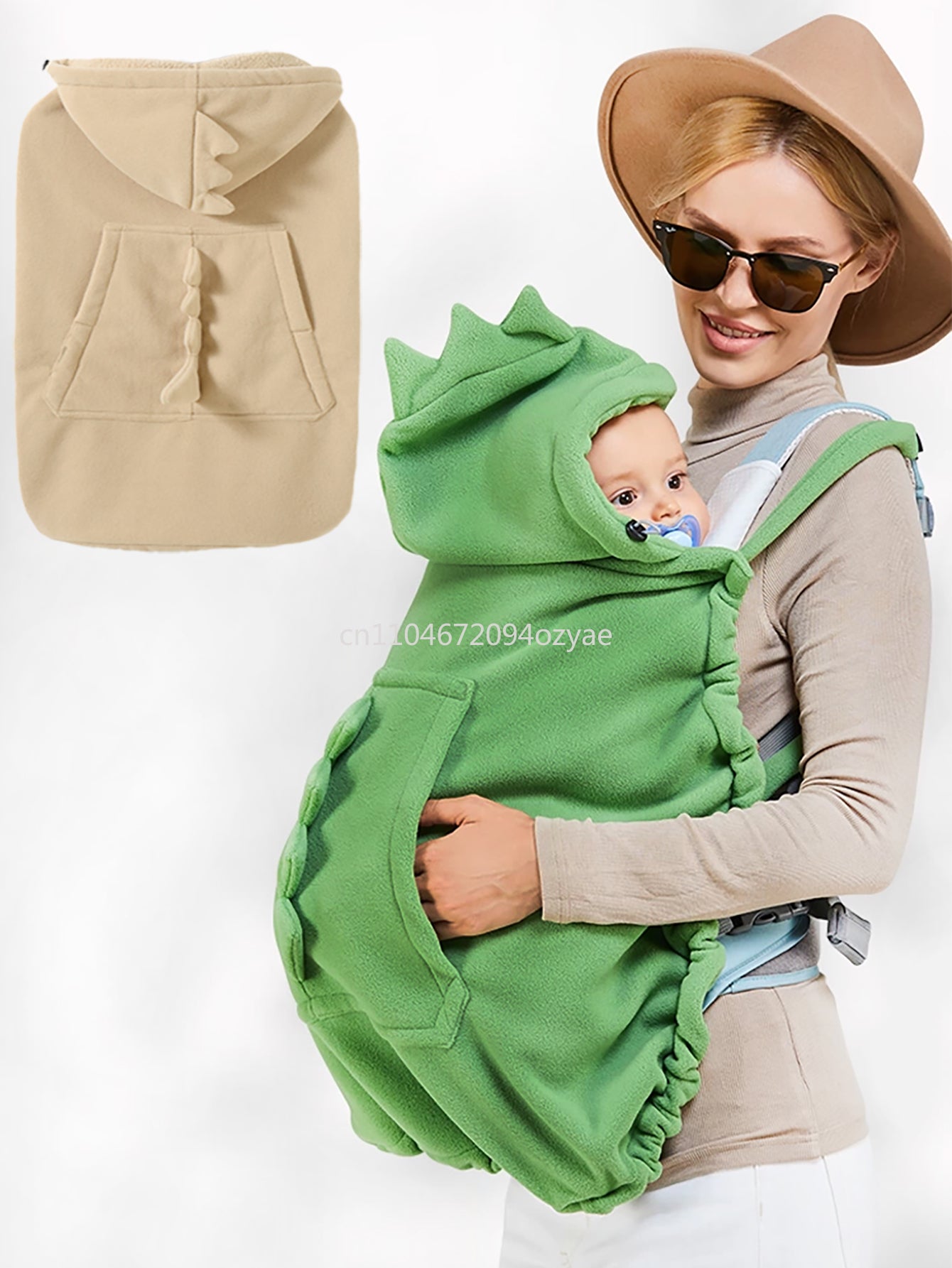 couverture douce bébé cape dinosaure vert mama porte bébé avant
