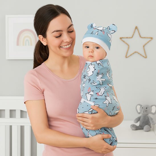 Couverture emmaillotage douceur sécurisant lapins bébé paisible bras mama