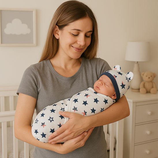Couverture emmaillotage étoiles douceur sécurisant bébé dort bras mama