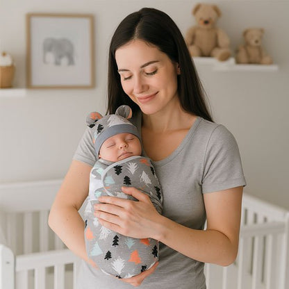 Couverture emmaillotage sapins douceur sécurisant bébé dort bras mama