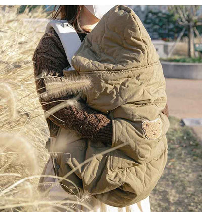 couverture porte bébé chaude imperméable à capuche Ours brun maman porte bébé