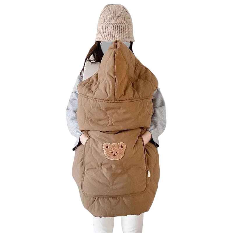 couverture porte bébé chaude imperméable à capuche Ours brun 