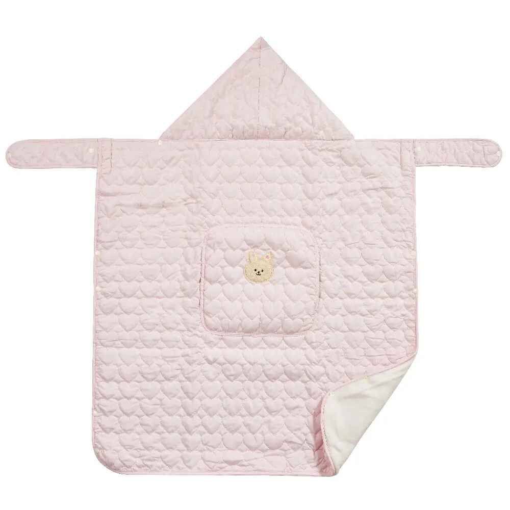 couverture porte bébé polaire capuche coupe vent lapin rose